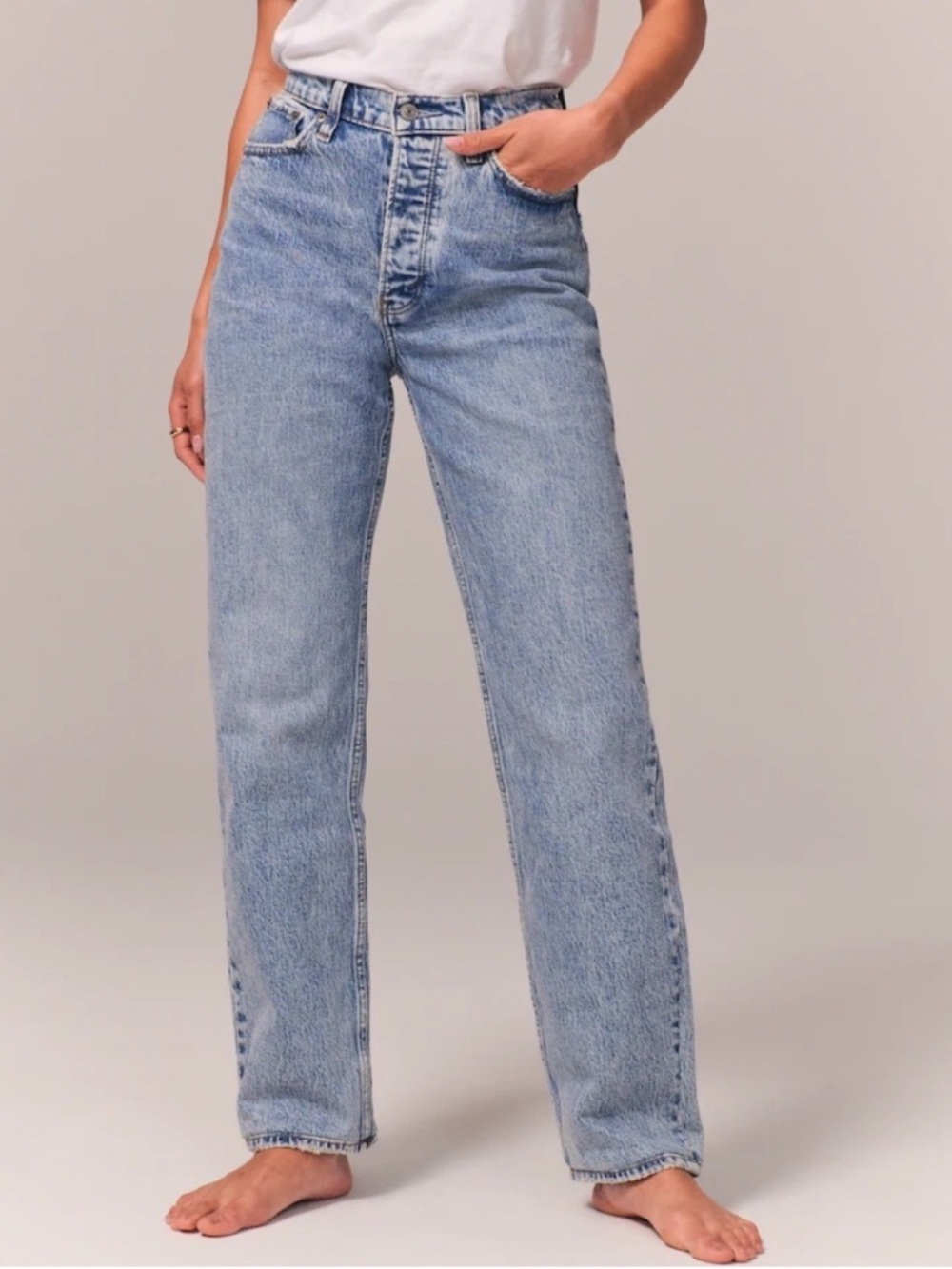 Abercrombie & Fitch Curve Love the Dad High-Rise Jean - Light Blue